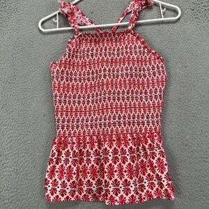 Vineyard Vines Cross Back Tank Top Shirt Girls XL Red Geometric Casual Youth NEW